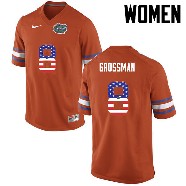 Women Florida Gators #8 Rex Grossman College Football USA Flag Fashion Jerseys-Orange - Click Image to Close